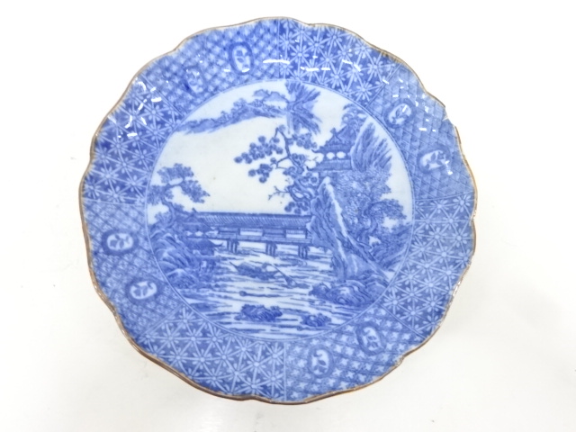 JAPANESE CERAMICS / KOIMARI / FLOWER SHAPTED PLATE / SETO INBANDE / SCENERY